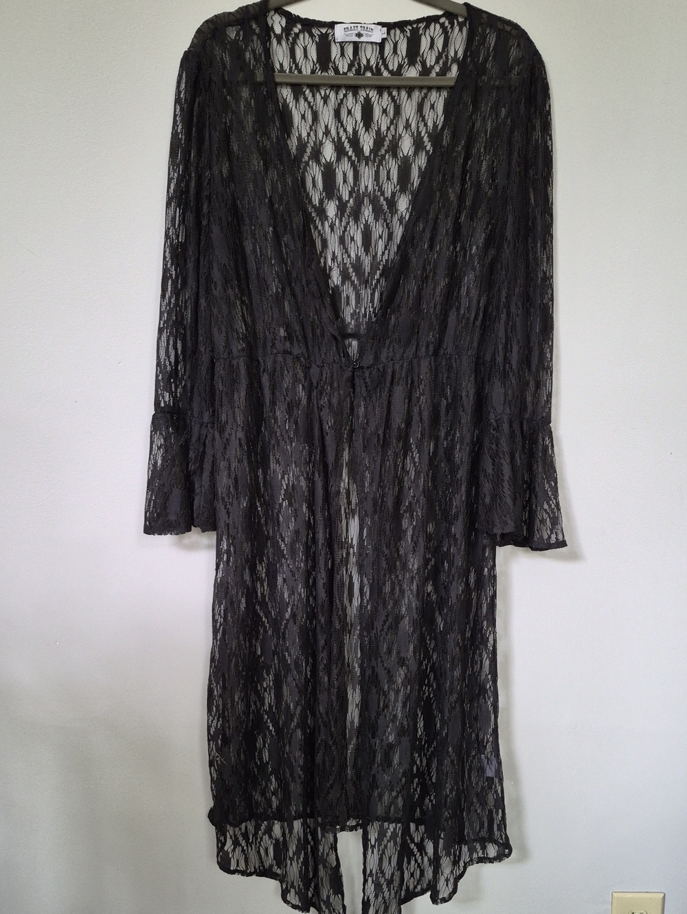 Black Sheer Lace Longline Kimono Duster Hi Lo Ren Faire Victorian Feminine